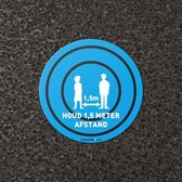 2x Houd 1,5 meter afstand - Vloersticker - Blauw - Indoor - Diameter 40 cm