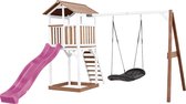 AXI Beach Tower Aire de Jeux avec Toboggan en violet, Balançoire Nid d'oiseau noir & Bac à Sable - Grande Maison enfant extérieur en marron & blanc - Cabane de Jeu en Bois FSC