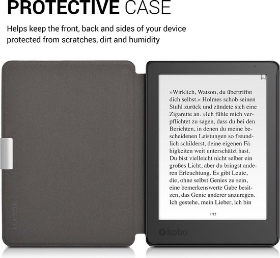 kwmobile e-reader hoesje geschikt voor Kobo Aura Edition 2 hoes - E reader flip case met magnetische sluiting - Ereader cover - Slapende Uil design in turquoise / bruin / mintgroen van Merkloos — afbeelding 3