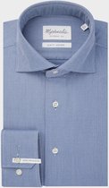 Michaelis Effen blauw dobby shirt (extra lange mouwen)-boordmaat: 38/7  Pasvorm:Getailleerd
