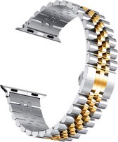 Geschikt voor Apple Watch bandje 38 / 40 / 41 mm - Series 1 2 3 4 5 6 7 8 SE - Smartwatch iWatch horloge band - 38mm 40mm 41mm - Fungus - RVS metaal - Zilver goud - Vijf schakel