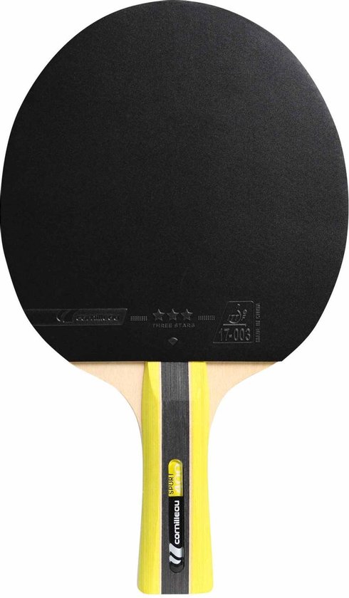 Tafeltennisbat met zwart blad en een geel, zwart en houten handvat. 'Cornilleau SPORT 400' staat erop.
