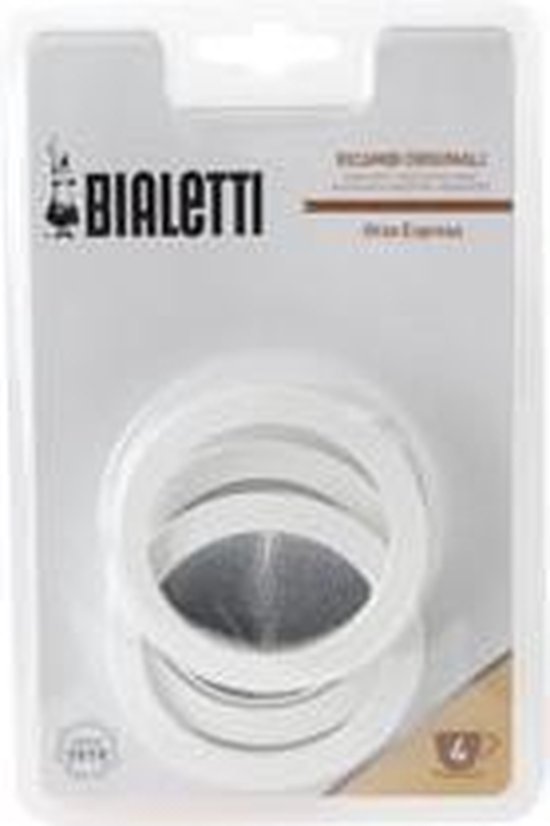 Bialetti Moka Express filterplaatje en drie rubber ringen 3/4 kops
