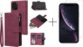 Luxe Telefoonhoesje voor Apple iPhone 12 | iPhone 12 Pro | Hoogwaardig Leren Bookcase | Luxe Uitstraling | 6 pasjes | Portemonnee | Rood + 1x screenprotector