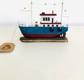Vissersboot met LED verlichting op batterij - blauw - rood - wit boot - schip - tafellamp - 22 cm hoog - interieur - hout - interieurdecoratie - voor binnen - handgemaakt - woonaccessoire - c