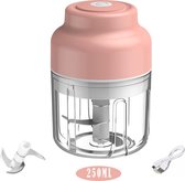 Oplaadbare blender to go - USB Mini Blender - Hakmolen - Chopper - Hakmolen Elektrisch - 250 ml - Blender Smoothie - Mini Blender voor onderweg - Roze