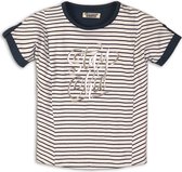 DJ Dutchjeans - T shirt meisjes Wit-Navy stripe - Maat 140