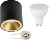 Opbouwspot Set - Luxino Cliron Pro - GU10 Fitting - Opbouw Rond - Mat Zwart/Goud - 4W - Natuurlijk Wit 4200K - Verdiept - Ø90mm