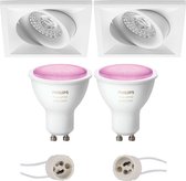 PHILIPS HUE - LED Spot Set GU10 - White and Color Ambiance - Bluetooth - Luxino Qiundo Pro - Inbouw Vierkant - Mat Wit - Kantelbaar - 80mm