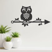 Wanddecoratie - Uil Op Pijl - Dieren - Hout - Wall Art - Muurdecoratie - Woonkamer - Zwart - 49 x 26 cm