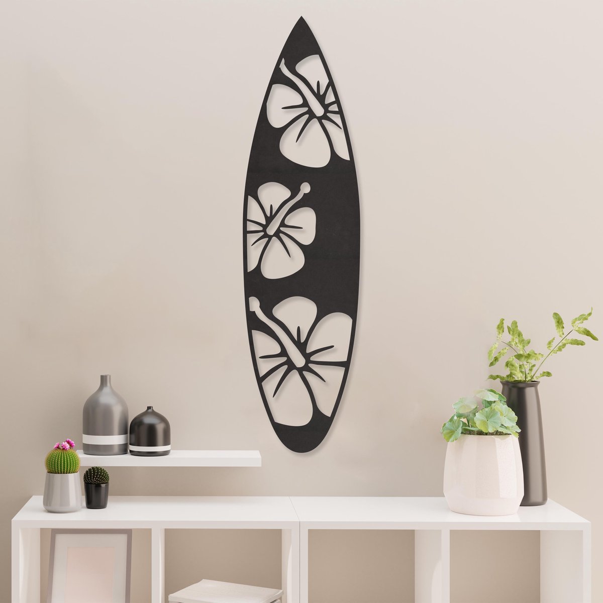 Grande Planche Décorative Surf 100cm Bois Dur - Hibiscus - Bayonne
