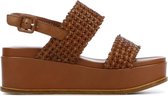 Elvio Zanon Sandalen Dames / Damesschoenen - Leer   - Plateauhak hoogte  6 cm - 4004 - Cognac - Maat 41