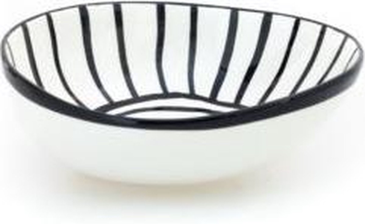 Pro Italia Scarabisso schaal - zwart-wit -28 cm - hoog 12 cm-keramiek-aardewerk-saladeschaal-serveerschaal-fruitschaal
