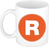 Mok / beker met de letter R oranje bedrukking voor het maken van een naam / woord - koffiebeker / koffiemok - namen beker