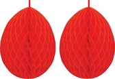 3x décoration à suspendre oeufs de Pâques en nid d'abeille rouge en papier 30 cm - Ignifuge - Décorations / décorations thème Pâques / Pâques