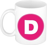 Mok / beker met de letter D roze bedrukking voor het maken van een naam / woord of team