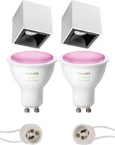 PHILIPS HUE - Opbouwspot Set GU10 - White and Color Ambiance - Bluetooth - Primux Cliron Pro - Opbouw Vierkant - Mat Wit/Zwart - Verdiept - 90mm