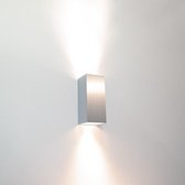 Wandlamp Dante 2 Aluminium - 6,6x6,6x15,4cm - 2x GU10 LED 4,8W 2700K 355lm - IP20 - Dimbaar > wandlamp mat staal | wandlamp binnen mat staal | wandlamp hal mat staal | wandlamp woo