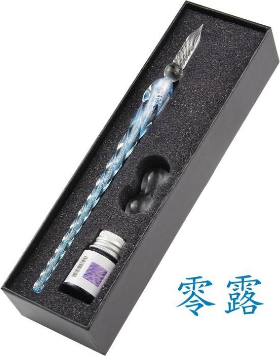 Glas pen - Glass pen - Inkt pen - inclusief houder en gekleurde kalligrafie  inkt [blauw] | bol.com