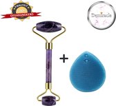 Demiracle Amethist Face Roller met Blauwe Siliconen Gezichtsborstel - Cadeau - Gezichtsroller - Massage Roller - Jade Roller - Rimpelverwijdering - Ontspanning - Kwaliteit