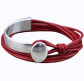 Armband-Rood-Leer-Metaal-Zilverkleur-Modern-Dames-Charme Bijoux
