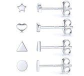 4 stuks minimalistische zilveren oorbellen- ster- driehoek- hartje- rondje-Charme Bijoux