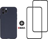 BMAX Telefoonhoesje voor iPhone 11 Pro Max - Siliconen hardcase hoesje donkerblauw - Met 2 screenprotectors full cover