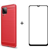 Silicone gel rood hoesje Samsung Galaxy A12 met full cover glas screenprotector