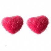 Clip oorbellen pluche- hartje - kinderen-midden roze- Charme Bijoux