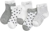 Babysokjes - New born sokken - 0-12 maanden - Katoen - 5 stuks - Grijs en Wit
