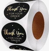 Stickers "Thank you for your order" - Bedrijfs stickers - Hobby Stickers - 500 stuks op rol - 25mm - Zwart/Goud