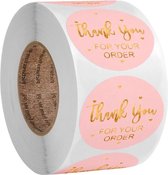 Stickers "Thank you for your order" - Bedrijfs stickers - Hobby Stickers - 500 stuks op rol - 25mm - Roze/Goud