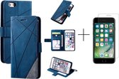 Book Case Apple iPhone 8 | iPhone 7 | iPhone SE2020 | Hoogwaardig PU Leren Hoesje | Telefoonhoesje | Pasjeshouder | Portemonnee | Blauw + 1x screenprotector