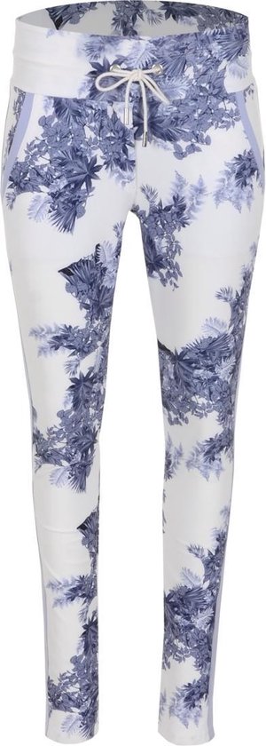 seksueel instant Migratie Dames broek - Offwhite met blauw print - Rafelli L32 Leaf Blue - Zizo |  bol.com