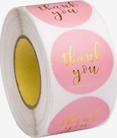 Stickers "Thank you" - Bedrijfs stickers - Hobby Stickers - 500 stuks op rol - 25mm - Roze/Goud