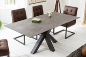 Industriële eettafel TORONTO 180 cm keramiek look met zwart sterframe