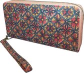 THL Design - Portemonnee Dames - Ritsportemonnee - Grote Dames Portemonnee – Clutch – Vintage - Kurk - Bloem Print - Beige / Rood Multi