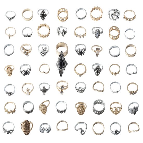 Luxore Ringenset met 55 Stuks Ringen – Goudkleurig & Zilverkleurig – Sieraden Set - Dames & Vrouwen - Geschenkset & Cadeautje