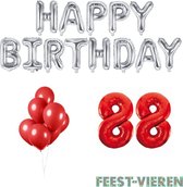 88 jaar Verjaardag Versiering Ballon Pakket Rood & Zilver