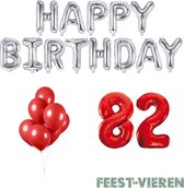 82 jaar Verjaardag Versiering Ballon Pakket Rood & Zilver