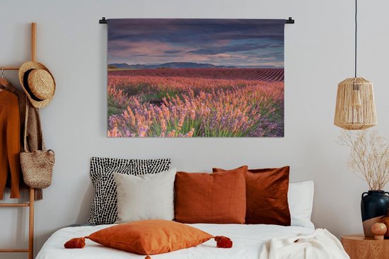 Tapisserie Calme - Champ de lavande au coucher du soleil calme Tapisserie en coton 120x80 cm - Tapisserie murale avec photo