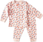 Little Label - Pyjama Meisjes - 2-delige pyjamaset - Roze, Bloemen - Bloemenprint - Maat 74-80 - Zachte BIO Katoen