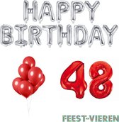 48 jaar Verjaardag Versiering Ballon Pakket Rood & Zilver