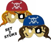 PartyFX Piraten maskers Foam Blauw & Rood – VOORDEELSET 2 STUKS – piratenfeest masker
