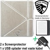 Origami Sleepcover Geschikt voor Kobo Libra H2O Hoes Grijs + Screenprotector + Oplader *