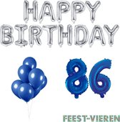 86 jaar Verjaardag Versiering Ballon Pakket Blauw & Zilver