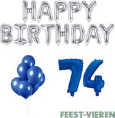 74 jaar Verjaardag Versiering Ballon Pakket Blauw & Zilver