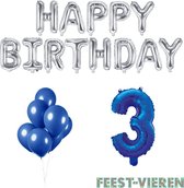 3 jaar Verjaardag Versiering Ballon Pakket Blauw & Zilver