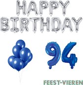 94 jaar Verjaardag Versiering Ballon Pakket Blauw & Zilver