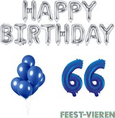 66 jaar Verjaardag Versiering Ballon Pakket Blauw & Zilver